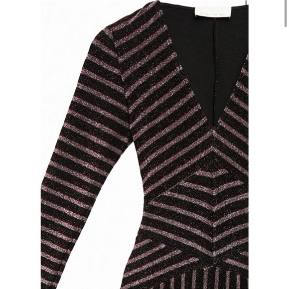 NWT Fleur du Mal glitter metallic fitted stretch Long Sleeve Dress Bisou Medium - Picture 3 of 10
